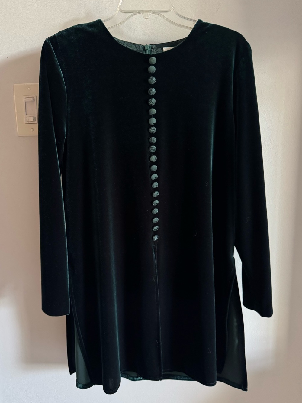 Vintage 90’s J.B.S. Ltd Forest Dark Green Crush Velvet Holiday Long Tunic Blouse